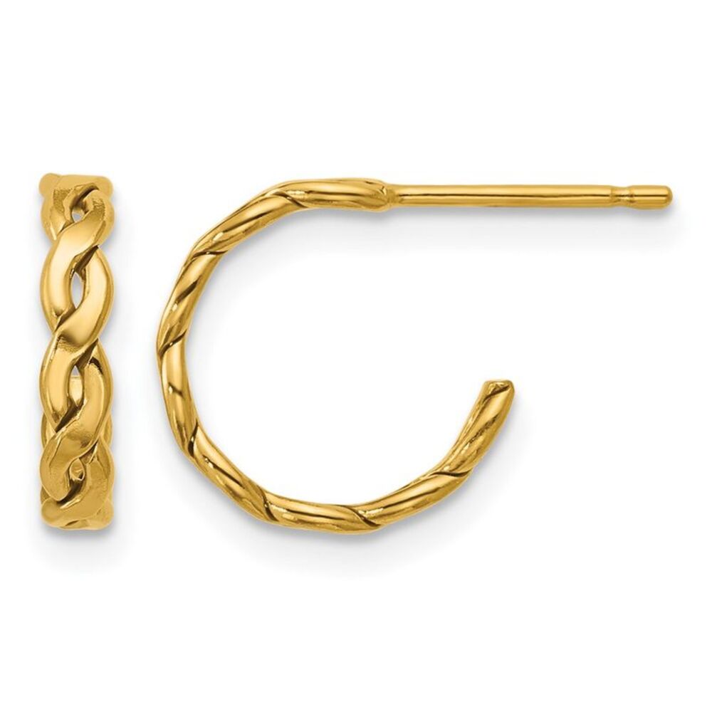 1/20 14K Gold Filled Solid Flat Braided J Hoop Earrings, 2.5 x 12mm
